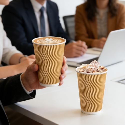 500 Pack 16oz Insulated Disposable Paper Coffee Cups Champagne (500 Count)