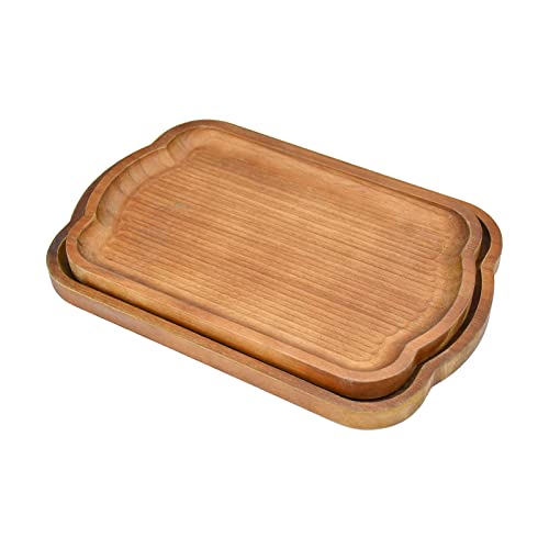 Rustic Wood Serving Tray Set of 2 Brown Rectangular Decorative Trays Farmhouse Charcuterie Boards Platter for Food (2 Count)
