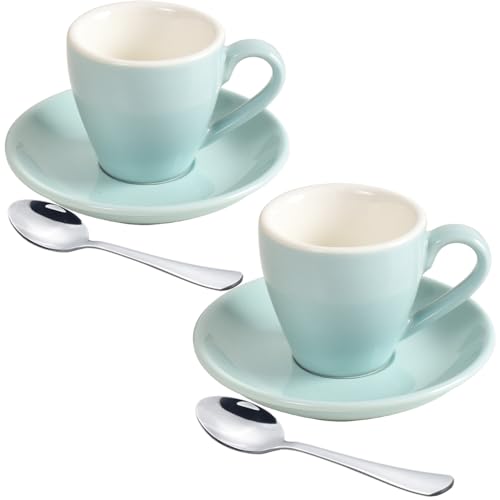 Porcelain Espresso Cup with Saucer And Stainless Steel mini Spoons (7 Count)