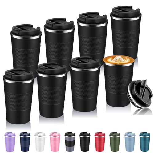 13 oz Stainless Steel Insulated Travel Coffee Mug with Fip Lid Bulk 8 Pack (8 Count)