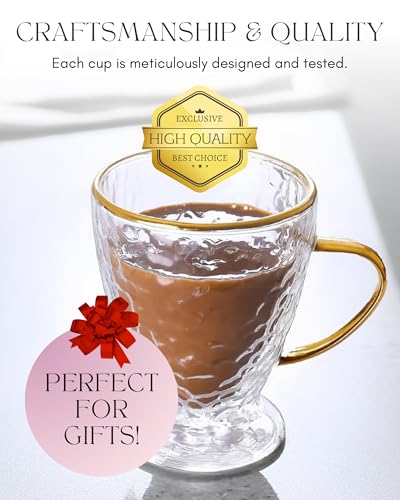 Sister.ly Drinkware Hammered Double Wall Glass Coffee Cups (2 Count)