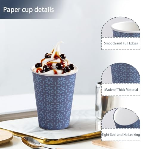 1000 Pack Paper Cups 12 oz Bulk Disposable Coffee Cups Navy Floral (1000 Count)