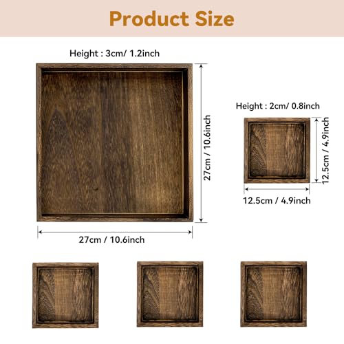 5 Piece Wooden Serving Tray Set for Ottoman