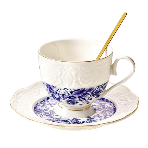 Interglio Embossed Bone China Tea Cup and Saucer Set (3 Count)