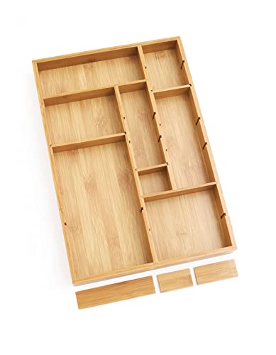 8397 Bamboo Wood Adjustable Drawer Organizer with 6 Removable Dividers