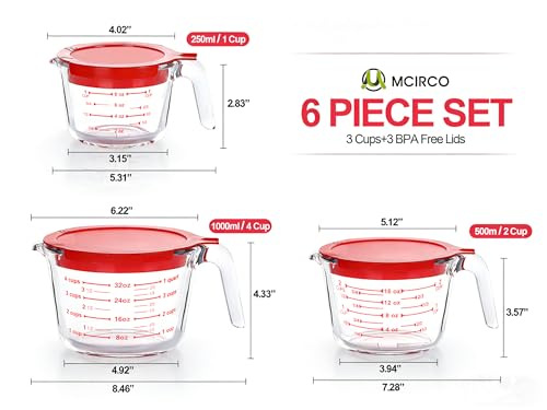 6 Pcs Glass Measuring Cups with Lids Set