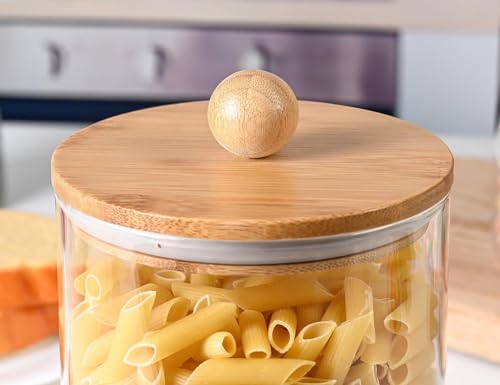 Set of 2 Glass Canisters for Kitchen Counter with Airtight Bamboo Lids + Marker & Labels (2 Count)