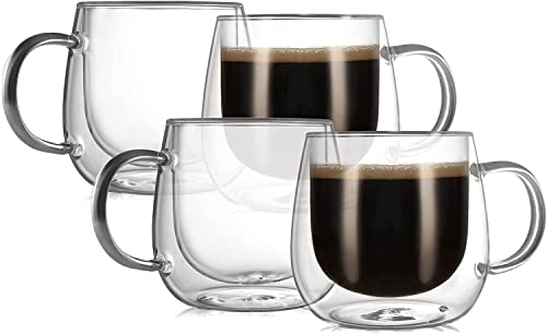 10oz Double Walled Glass Coffee Mugs (4 Count)