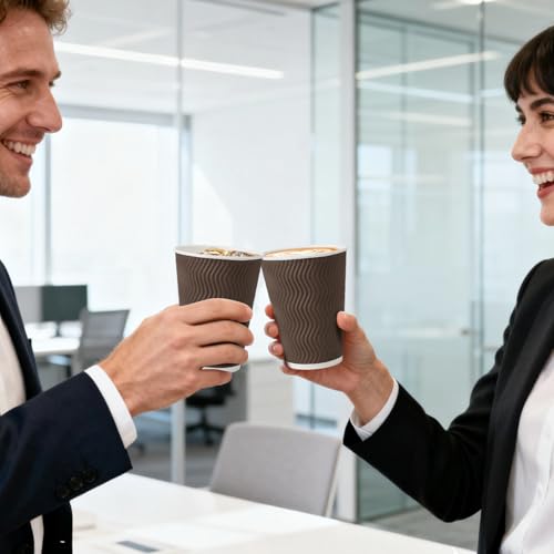 500 Pack 12 oz Insulated Disposable Paper Coffee Cups Brown (500 Count)