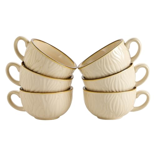 Set of 6 Vintage Design 12 oz Professional Barista Ceramic Latte Art Cappuccino Cups Set (6 Count)