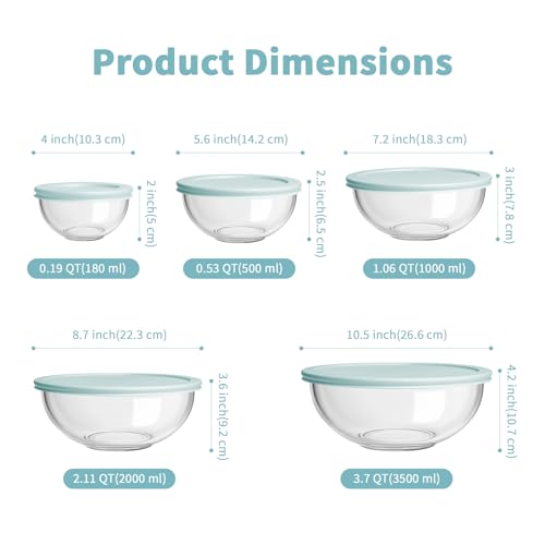 Glass Mixing Bowl with Lids Set of 5 (5 Count)
