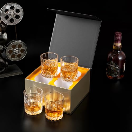 Old Fashioned Whiskey Glasses 3 Designs Bourbon Glass 10 oz Set (4 Count)