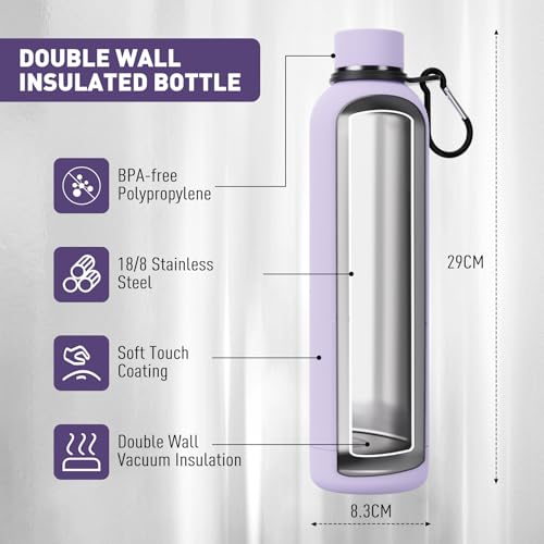 Slim Insulated Water Bottles for Travel 32oz with Clip
