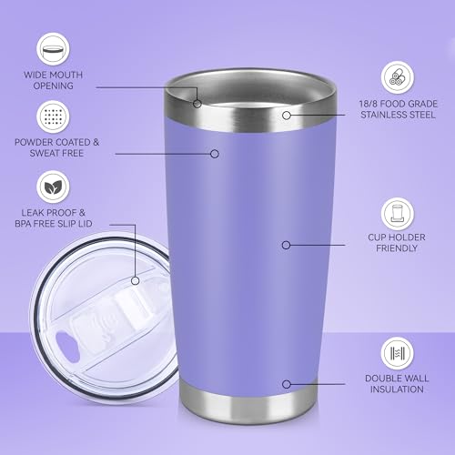 20 oz Tumbler Stainless Steel Tumblers Bulk with Lid Double Wall Insulated Coffee Tumbler Cups for Hot & Cold Drinks Powder Coated Travel Coffee Tumbler Mug Metal (6 Count)