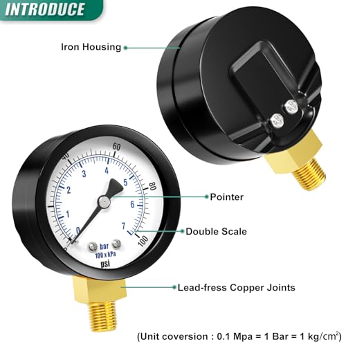 0 150PSI Well Pump Pressure Gauge 2" Dial Size