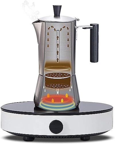 Pedro Stovetop Espresso Maker 6Cup 300ml Stainless Steel Italian Coffee Machine Maker Moka Pot Induction Espresso Pot (300 milliliters Count)