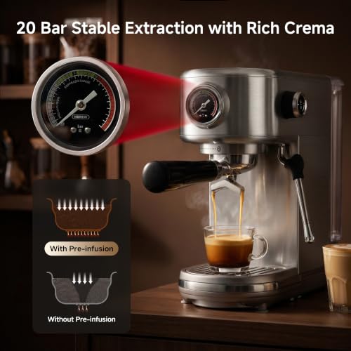 H10B Programmable Espresso Machine with LED Display & Pressure Gauge