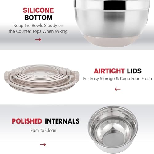 20PCS Stainless Steel Mixing Bowls with Airtight Lids Set