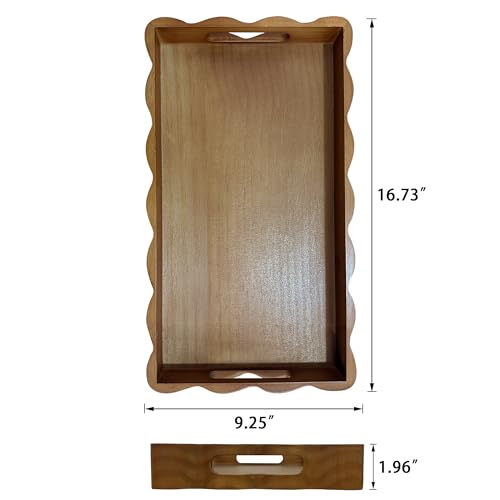 Pine Wood Decorative Tray with Handle Rectangular Wooden Serving Tray for Breakfast in Bed