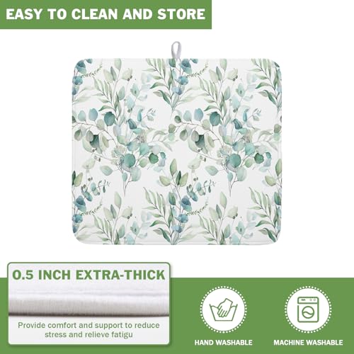 Watercolor Sage Leaves Dish Drying Mats for Kitchen Counter 16x18 Inch