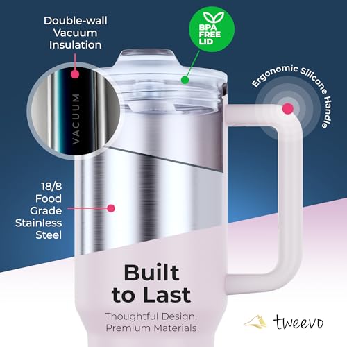 40 oz Tumbler With Handle and Straw Made of Stainless Steel