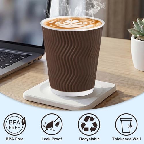 150 Pack 8 oz Disposable Paper Coffee Cups Insulated Brown (150 Count)