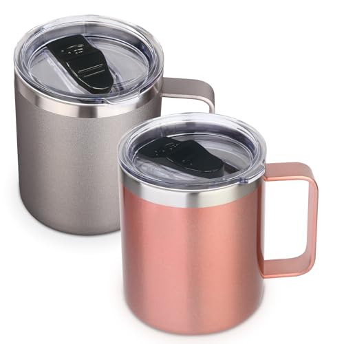 14oz Insulated Stainless Steel Coffee Mug with Lid Bulk 2 Pack (2 Count)
