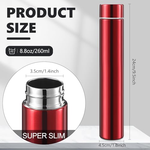 2 Pack Black Red Slim Stainless Steel Water Bottle 8.8 oz (2 Count)