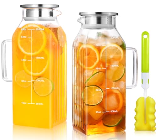 68oz Glass Pitcher with Lid and Handle for Fridge (2 Count)