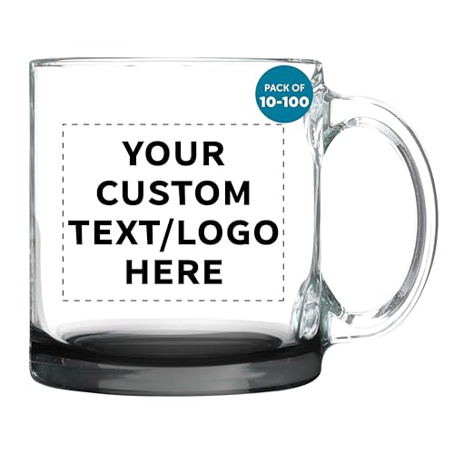 Custom Clear Glass Coffee Mugs 13 oz. Set of 10 (100 Count)