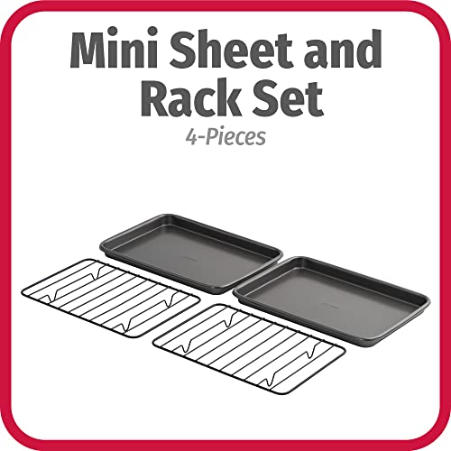 Set of 2 Nonstick Steel 9" x 6" Toaster Oven Mini Baking Sheets with Racks