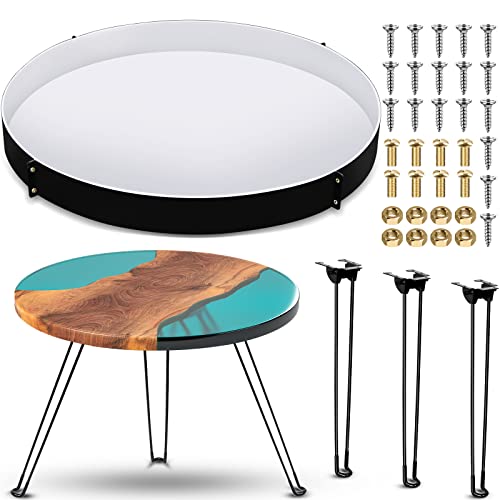 24 Inch Extra Large Resin Table Molds Round Epoxy Resin Molds Set with Metal Frame 3 Hairpin Legs for Table Epoxy Resin Table Mold Epoxy Table Mold for Charcuterie Board River Table DIY Art