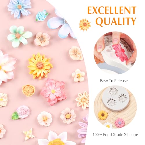 5 Pieces Flower Fondant Cake Molds Fondant Silicone Mold Daisy Flower (5 Count)