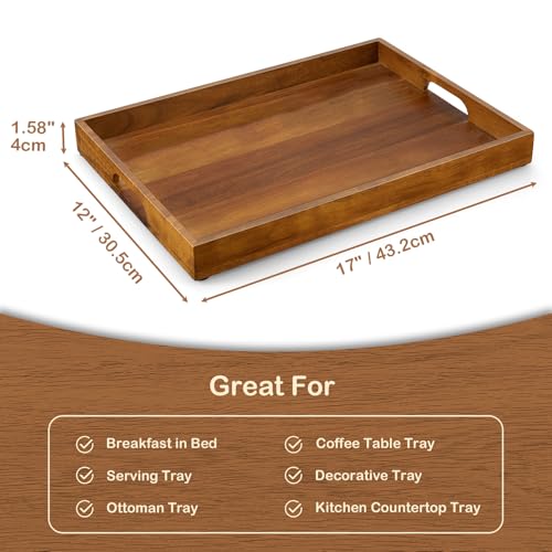 Set of 2 Acacia Wood Serving Tray with Handles (2 Count)