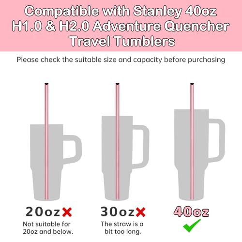 12” Heart Shaped Stainless Steel Straws Fit for Stanley Tumbler 40oz (10 Count)