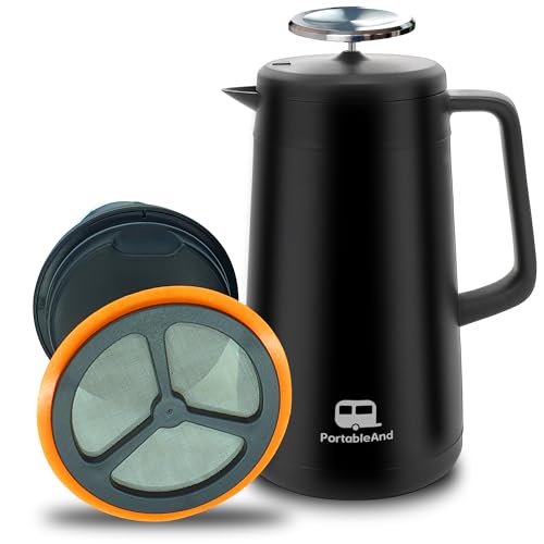 34oz Double Vacuum Insulation Large Silicone French Press Coffee Maker with Silicone Ring