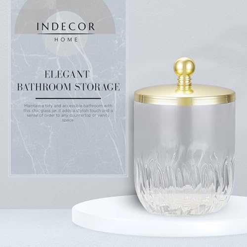 Clear Transparent Apothecary Vertical Wavy Glass Jar With Gold Metal Lid Cover for Bathroom Organization