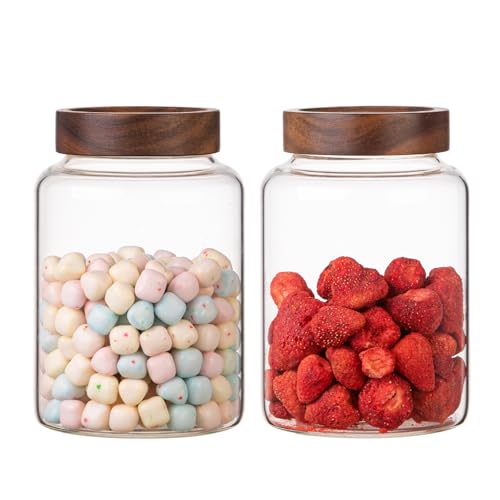2 PCS Large Glass Jars with Wooden Airtight Lid 60 oz