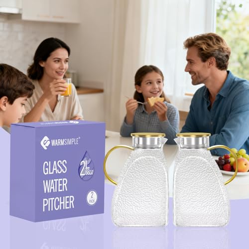2 Pack Glass Pitcher With Handle And Lid (2 Count)