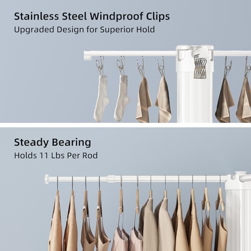 Clothes Drying Rack Foldable Extending Laundry Rack with 16 Clips Collapsible Clothing Rack Space