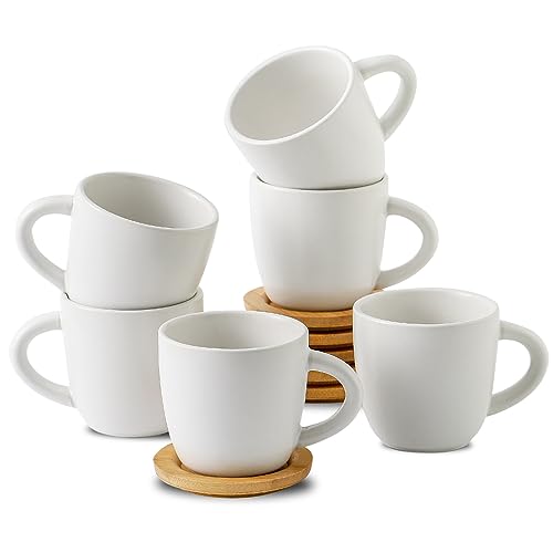 6 Ounce Ceramic Cappuccino Cups with Saucers for Espresso (6 Count)