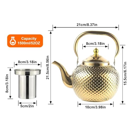 1500ml Teapot with Infuser Stainless Steel Lifting Handle Tea Maker Gold