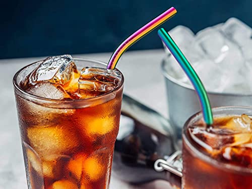 4 Pcs Rainbow 0.4" Wide Bore Reusable Stainless Steel Smoothie Straw (4 Count)