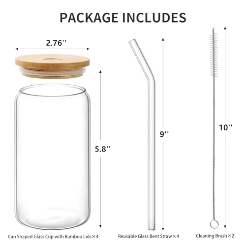 Glass Cups with Lid and Straw (4 Count)