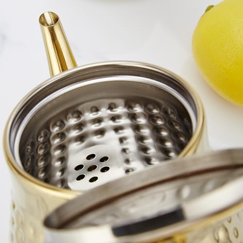 1.2L(40oz) Stainless Steel Hammer Patterned Teapot With Removeable Infuser,Loose leaf cover,Gold