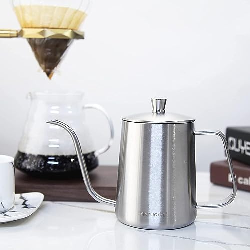 Gage Gooseneck Pour Over Coffee Kettle 20 oz with Thermometer Stainless Steel Hand Drip Coffee Pot With Long Narrow Spout