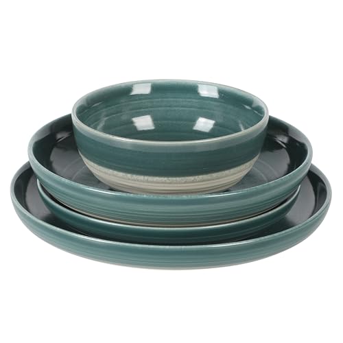 Clarina 16 Piece Double Bowl Stoneware Reactive Glaze Round Plates and Bowls Dinnerware Set