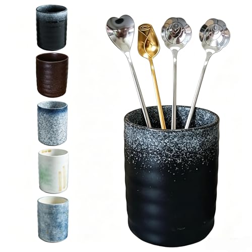 Stoneware Coffee Bar Utensil Holder Tea & Coffee Spoon & Stirrer Holder for Stir Stick Straw Teaspoon Holder Espresso Spoon Cup Small Utensil Jar