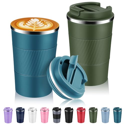 13 oz Stainless Steel Insulated Travel Coffee Mug with Fip Lid Bulk 2 Pack (2 Count)