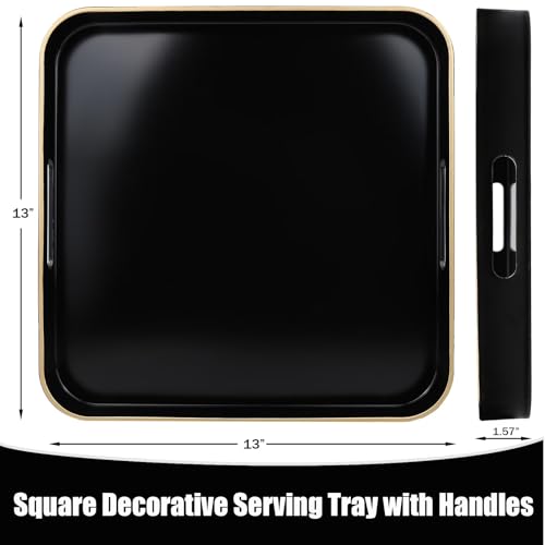 Black Square Decorative Tray with Handles